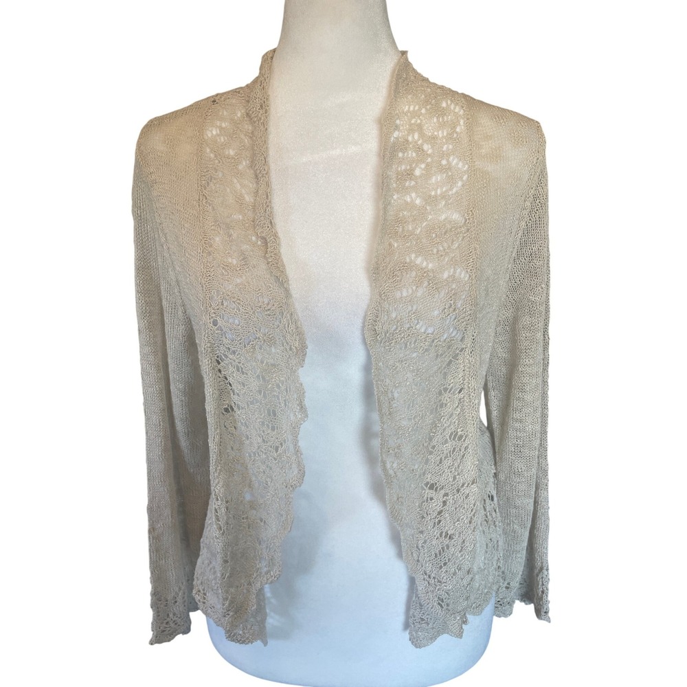 Womens Open Knit Fairy Crochet Lace Trim Lightweight Sweater Size M Coquette